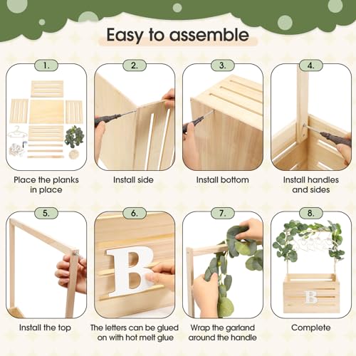 Image of Barydat Wooden Baby Shower Crate Closet Basket with Handle Baby Announcement Sign Garland Hangers Large Letter, Wooden Gift Crate, Letters for Pregnancy New Parent Party(Beige)