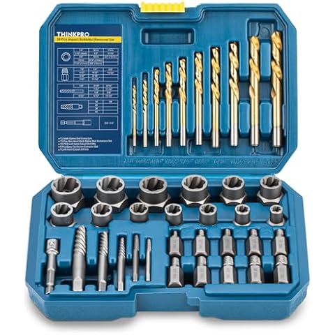 Thinkpro 39Pcs Bolt Extractor Set and Drill Bit Kit,Multi-Spline Screw Extractors,Easy Out Broken Lug Nut Extraction Socket Set for Damaged,Frozen,Studs,Rusted,Rounded-Off Bolts,Screws (39-piece) Cover