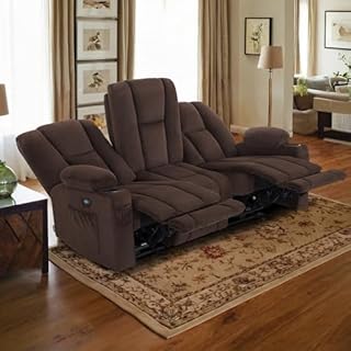 MCombo Zero Gravity 3 Seater Power Reclining Sofa, Heat and Vibration Massage, Recliner Couch for Living Room, Fabric 6035SET (Brown, 3 Seater)