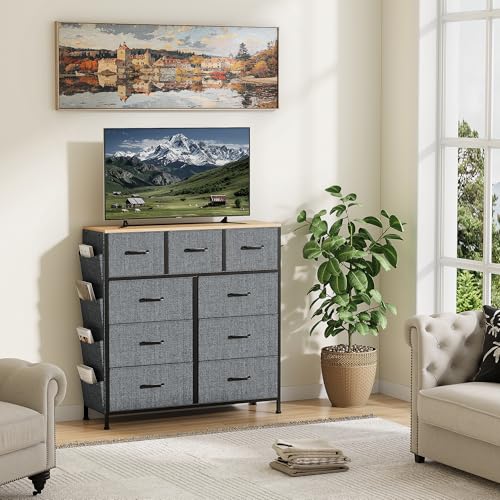 Armario de cajón PerGar gris con 9 cajones de tela, mueble de almacenamiento para dormitorio 2
