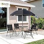 Outsunny 6 Ensemble de salle à manger Patio avec parapluie, mobilier extérieur avec table ronde et 4 Chaises pliantes pour jardin, pelouse, pont, noir