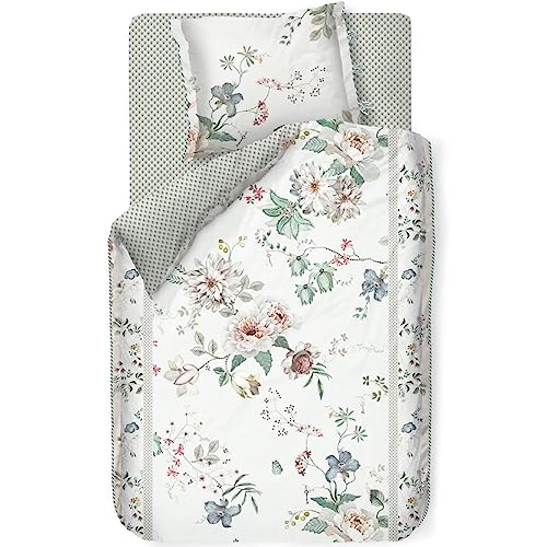 Pip Studio Bettwäsche Tokyo Bouquet White Weiß Blumen Blüten Zweige Motive Gepunktet Perkal Wendeoptik, Größe:Zusatzkissenbezug 40x80 cm