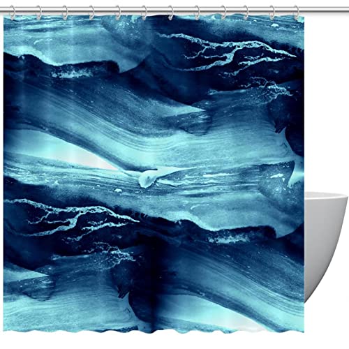 Rideau de douche marbre bleu abstrait imperméable grand format 183x183 - 2