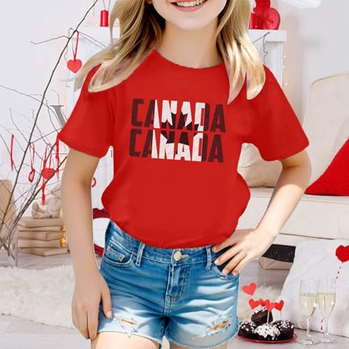 Kids Canada Day Flag Shirt Patriotic Maple T-Shirts for Girls Boys Short Sleeve Crewneck Cotton Graphic Tees Tops2