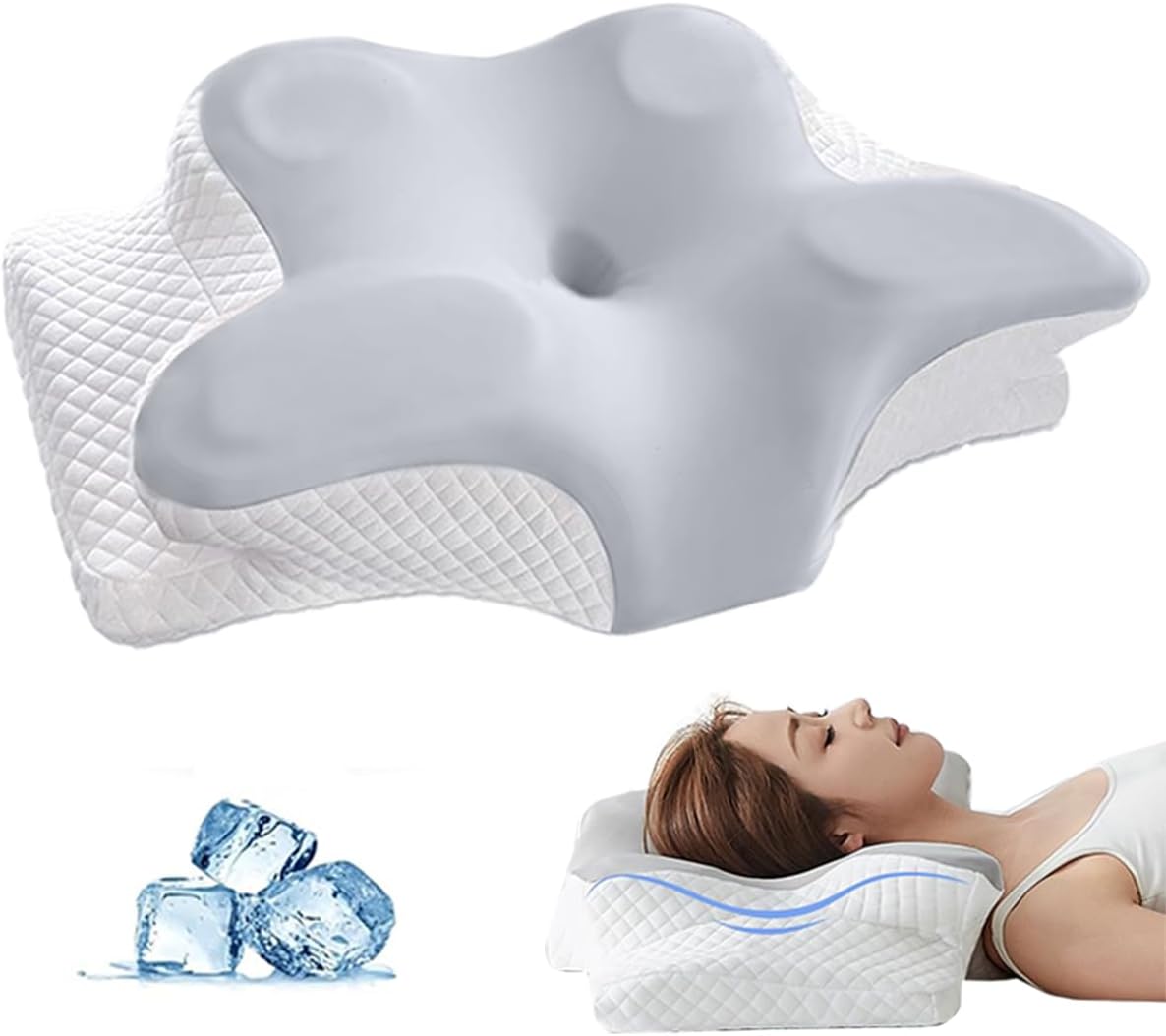 Cervical Neck Pillow – Dual-Layer Memory Foam Ergonomic Contour Pillow for Pain Relief & Shoulder Support, Cooling Orthopedic Pillow for Side, Back & Stomach Sleepers (Queen Size, White