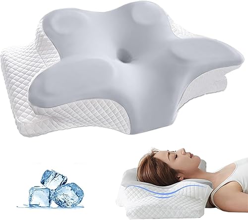 Almohada cervical para el cuello  Almohada ergonómica de contorno de espuma viscoelástica de doble capa para aliviar el dolor y soporte de hombros,