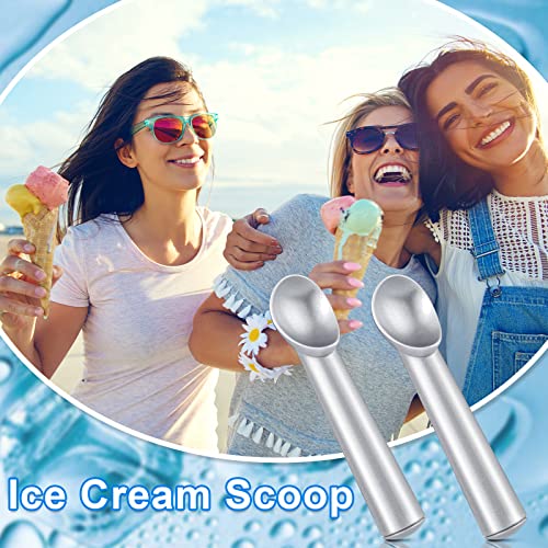 Suclain 3 Pieces Ice Cream Scoop 7 Inches Nonstick Anti Freeze Ice Cream Scooper with Comfort Handle Aluminum Alloy Design Professional Ice Cream Scoop Easy Clean for Gelato Cookie Sorbet (Silver) - Thumbnail 5
