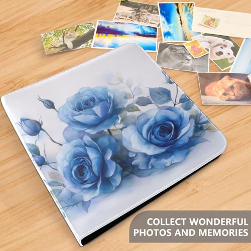 Álbum de fotos adhesivo DIY álbum scrapbooking flor acuarela azul rosa anillado 3 círculos 40 páginas 8x10 para recuerdos miniatura 5