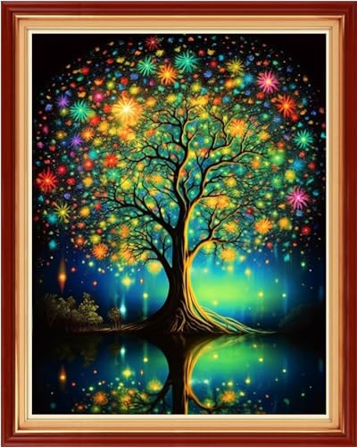 Image of Dooxvey Cross Stitch Kits for Adults Stamped Full Range of Embroidery Starter Kits for Beginners 11CT Printed Cross Stitch Patterns Needlepoint Kits Stamped Crossstitching-Noctilucent Tree 16x20 inch