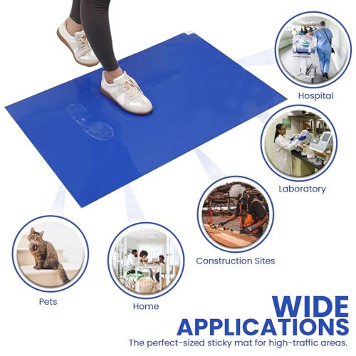 Image of CALPALMY 300 Sheets 24 inch x 36 inch Adhesive Mats - Sticky Mat for Laboratories, Homes, Construction Sites, and More - Remove Dust and Dirt from Shoes and Equipment Wheels -Blue