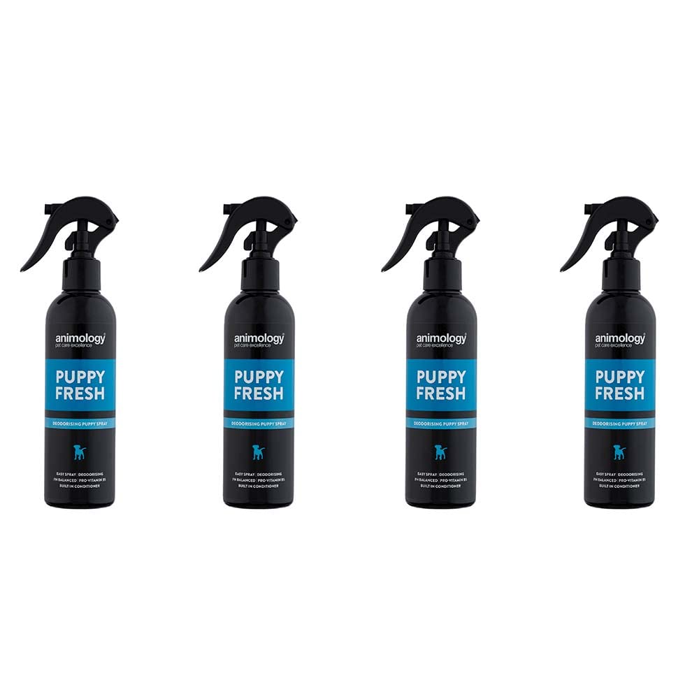 Animology Puppy Fresh Deodorising Puppy Spray | Enriched with Pro-Vitamin B5 | pH Balanced | Infused With Our Puppy Scent | With Built in Conditioner For a Healthy Coat | 250ml Pack of 4