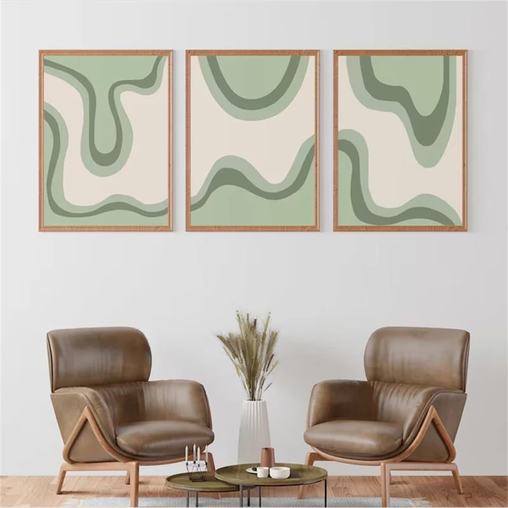 WUHBCZ Canvas Paints-Green Gradient Summer Poster Mid Century Bohemian Abstract Canvas Painting Artwork for Living Office Bedroom Home Decor Wall Art-60 * 70cm/3PCS (No Frame)
