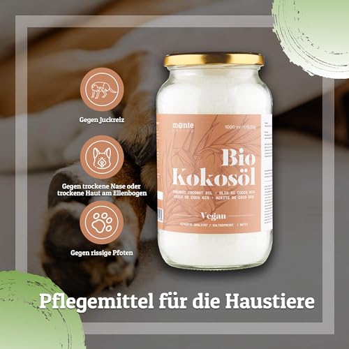 Kokosöl Bio Monte Nativo 1000ml (1L) - Coconut Oil - Kokosnussöl in Rohkostqualität - Reines Kokosfett - Bio Kokosöl nativ kaltgepresst zum Kochen, Braten und Backen, für die Haare, Zähne und Haut