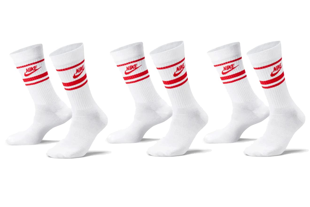 Nike 9 Paar Everyday Essential Tennissocken Socken Sportsocken Unisex DX5089 Prime, Farbe:3x Weiss - Rot, Socken Neu:46-50