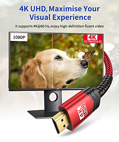 4K Hdmi Cable 2 Pack 6Ft, Jsaux 18Gbps High Speed Hdmi 2.0 Braided Hdmi Cord, 4K 60Hz Hdr, Hdcp 2.2, 1080P, 2160P, Ethernet, 3D, Audio Return(Arc) Compatible For Monitor Uhd Tv Pc Ps4 Ps3 Blu-Ray -Red #TOP1
