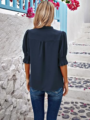 Angashion Women Tops Short Sleeve - Summer Casual V Neck Solid Color Flowy Trendy Tunic Blouses Shirt3