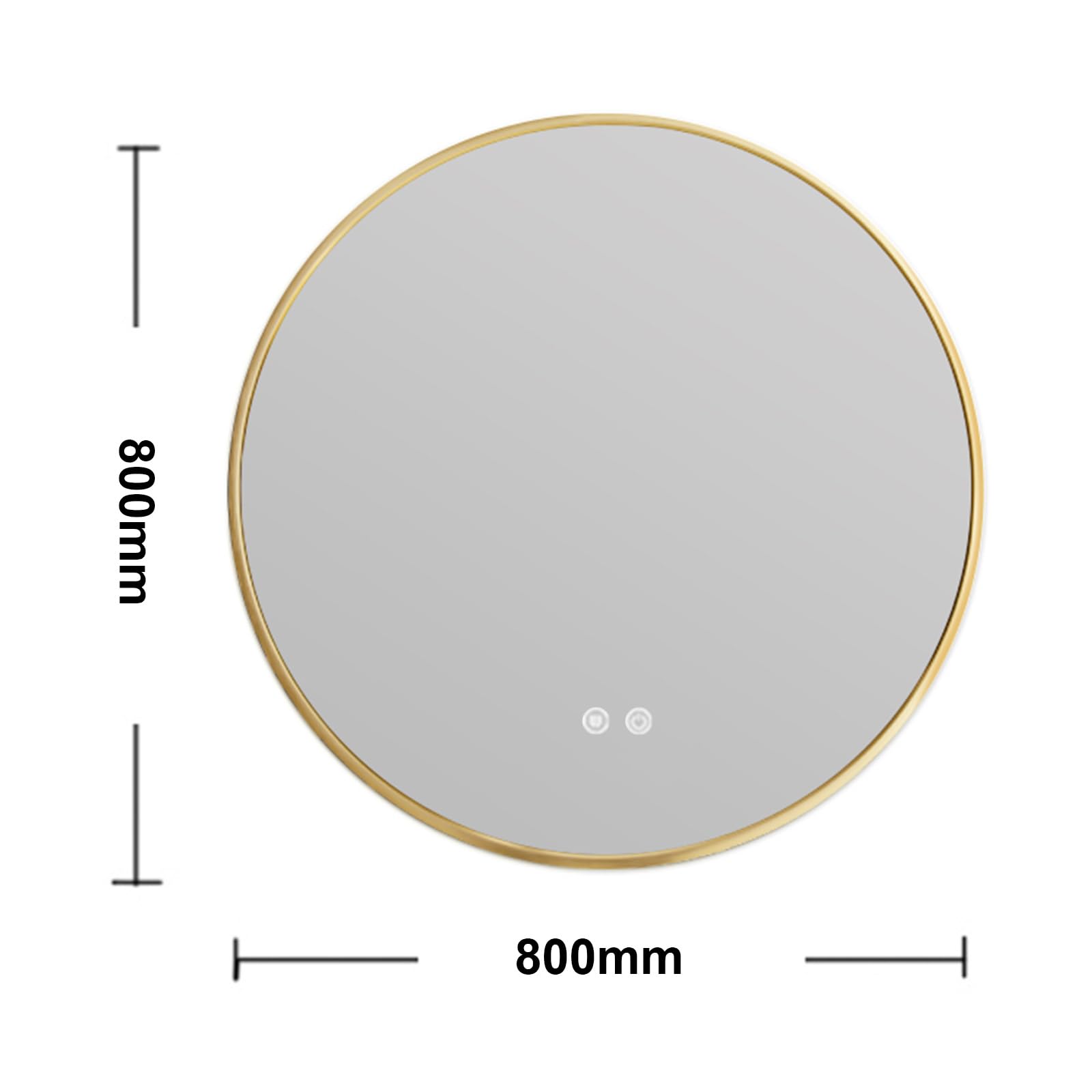 Okrągłe lustro łazienkowe z podświetleniem LED 800 mm – wodoodporne lusterko do makijażu przeciwmgielne IP44 – ściemniane 3-kolorowe światło – montowane na ścianie z elegancką metalową konstrukcją i