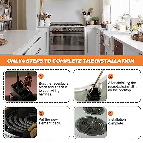 Mp22Ya Electric Range Burner Element Unit Set(2 Pcs Mp15Ya 6" & 2 Pcs Mp21Ya 8") With 4 Pack 330031 Surface Element Receptacle Kit By Beaquicy - Replacement For Whirlpool Ken-More Ranges/Stoves #TOP6