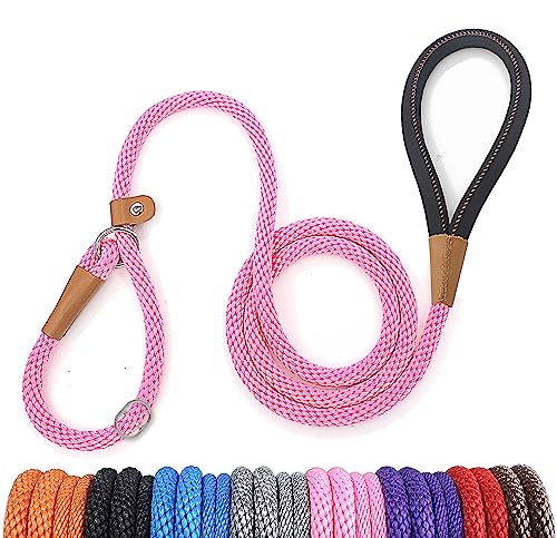 lynxking Schleppleine für Hunde Hundeleine Retrieverleine Führleine Zugleine für kleine mittelgroße große Hunde (Pink, Zugstopp-0.9cm x 180cm)