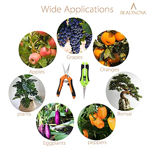 Beadnova Trimming Scissors Gardening Scissors Pruning Snips Garden Sheers Trim Scissors Plant Trimmers Pruners For Gardening (Green Orange, 2 Pcs) #TOP5