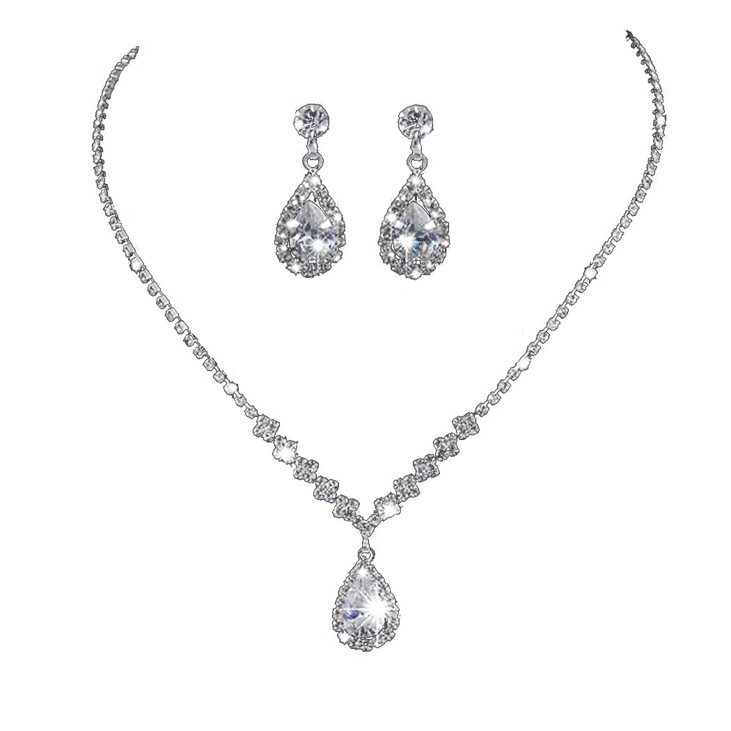 Carufin novia novia cristal collar pendientes conjunto plata nupcial gargantilla collares colgante joyería para mujeres y niñas