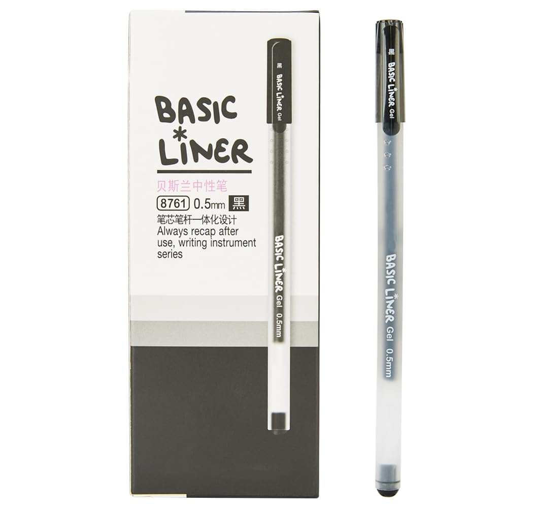 czxwyst 8761 Basic Liner Gel Ink Pens 0.5mm Fine Point (Black Color 12-Pack)