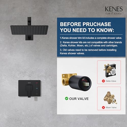 Image of KENES Matte Black Shower Faucet Set, Square Shower Head and Handle Set