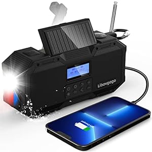 Libovgogo DF-588D Draagbare DAB+ FM-radio met waterdichte bluetooth-luidspreker, zwengelradio met oplaadfunctie voor mobiele telefoon, zonne-energie, 4000 mAh powerbank, zaklamp, stroboscooplicht,