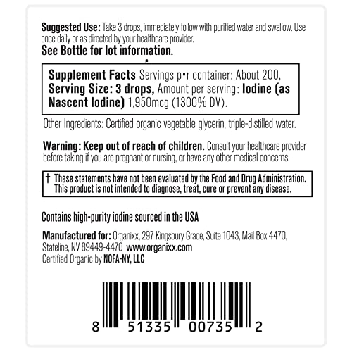 Organixx Pure Liquid Iodine Supplement, Support Healthy Thyroid Function, Restore Optimal Iodine Levels, Boost Mood & Energy Levels, Improve Hair And Skin, Organic Iodine Drops, Vegan, 1 Fl Oz #TOP6
