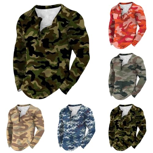 Mens Camo Henley Shirts Fall Trendy Long Sleeve Casual Button V Neck Pullover Tops Lightweight Tactical Sweatshirts2