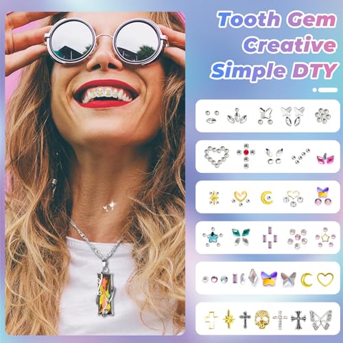 NLMWTI 42 pcs DIY Zahnstein Schmuck Set, 435-teiliges Kristallzahn-Edelstein-Set, Um 288 Gold Strasssteine - Zahnschmuck Entfesseln Sie Ihr funkelndes Lächeln