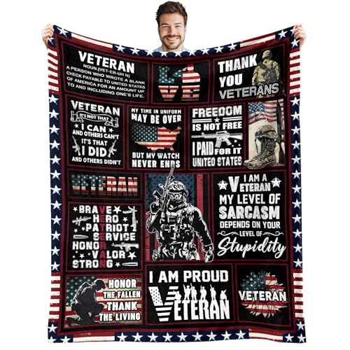 BUUGVIIL Veteran Gifts for Men Dad Husband Fathers Day Birthday Retirement Gifts for Veterans Navy/Army/Air Force Veteran Gifts Hard Head Veterans Blanket 50x60