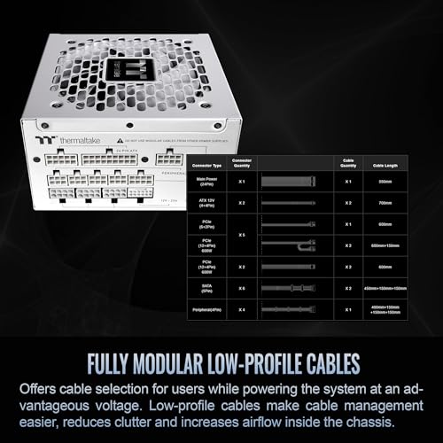 Image of Thermaltake Toughpower GT 1200W; ATX 3.1; x2 Native PCIe 5.1 12V-2x6; Full Modular; Flat Cables; Color Matched Connectors; Japanese Main Capacitors; 80 Plus Gold; 140mm; Snow; PS-TPT-1200FNFAGU-W