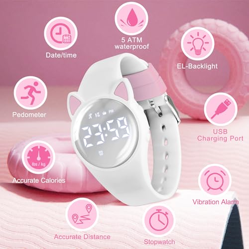 Image of Kids Watches for Girls Boys Digital Sport Watch with Step Counter Pedometer Vibration Alarm Clock, No App Waterproof Fitness Tracker Kids Watch Boys Girls Teens Students Ages 5-16