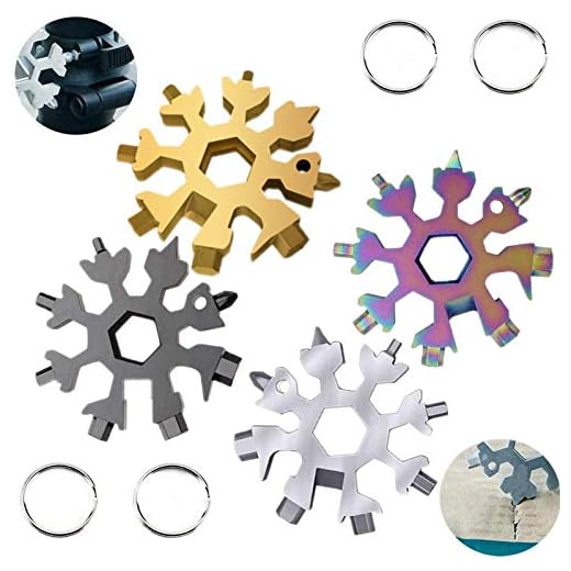 18-in-1 Stainless Steel Snowflake Keychain Multi-Tool Portable Keychain Screwdriver Bottle Opener Tool for Outdoor Camping Gift for Valentine's Day, Birthday, and Happy New Year (multi 4 pack)