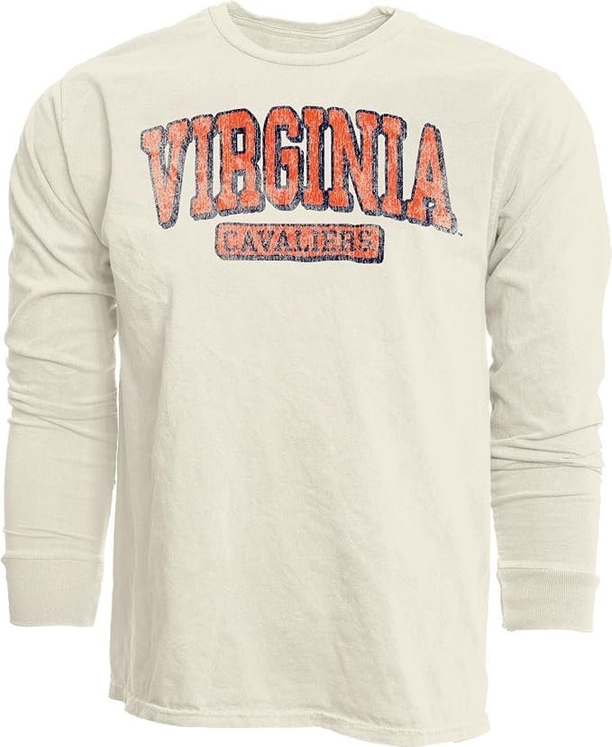 Blue 84 NCAA Unisex-Adult NCAA Officially Licensed Long Sleeve T-Shirt Ivory Dyed Ringspun Vintage