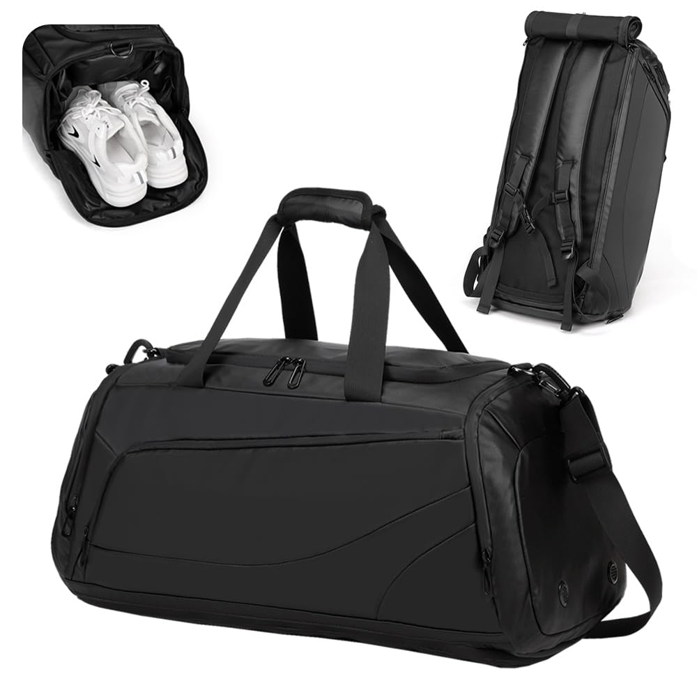 Premium Sporttasche 40L mit Schuhfach & Nassfach & Isolierschicht und Laptopfach, 3-in-1 Rucksack, Robuste & wasserdichte Duffle Bag für Weekender, Fitnessstudio, Reisen, Hochwertige Verarbeitung