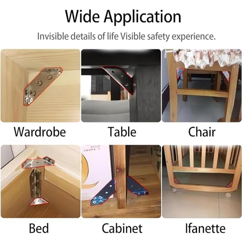 20 Pcs Stainless Steel Furniture Corner Connector with Screws Corner Brace Angle Corner Bracket for Shelves Wood Furniture Chair Drawer Cabinet - Thumbnail 6
