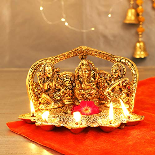 TIED RIBBONS Ganesh Lakshmi Saraswati Idol Hindu God Statue Metal Figurines Ganesh Statue for Housewarming Pooja, Mandir