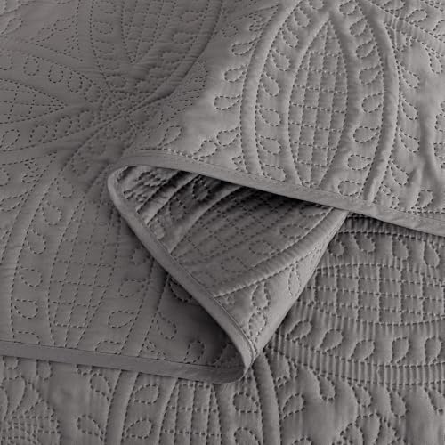 Image of Chezmoi Collection Austin 3-piece Oversized Bedspread Coverlet Set (King, Gray)