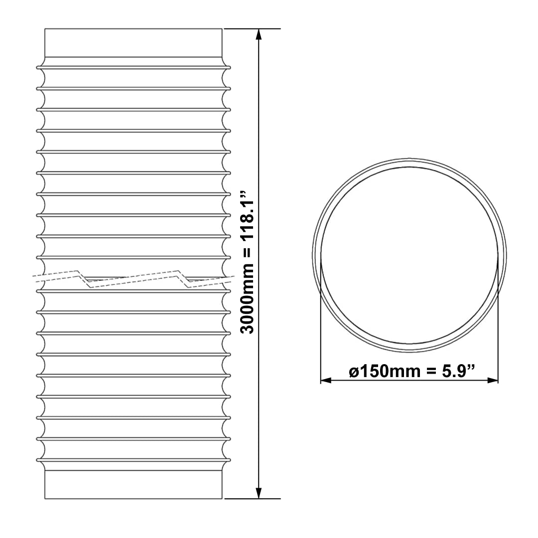 Ø 150 mm – 3 m wąż powietrza wylotowego PCW – wąż – wyciąg – powietrze wylotowe do klimatyzatorów, suszarek bębnowych, okapu kuchennego, akcesoria do suszarki