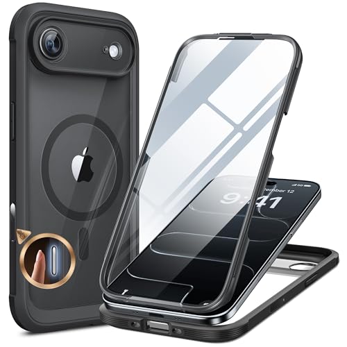 Image of Miracase Magnetic for iPhone Air Case 6.5 inch with Camera Control, Full Body Bumper Anti-Bend Slim Phone Case 17 Air, Built-in No-Bubble Tempered Glass Screen Protector, Fit for MagSafe, Black