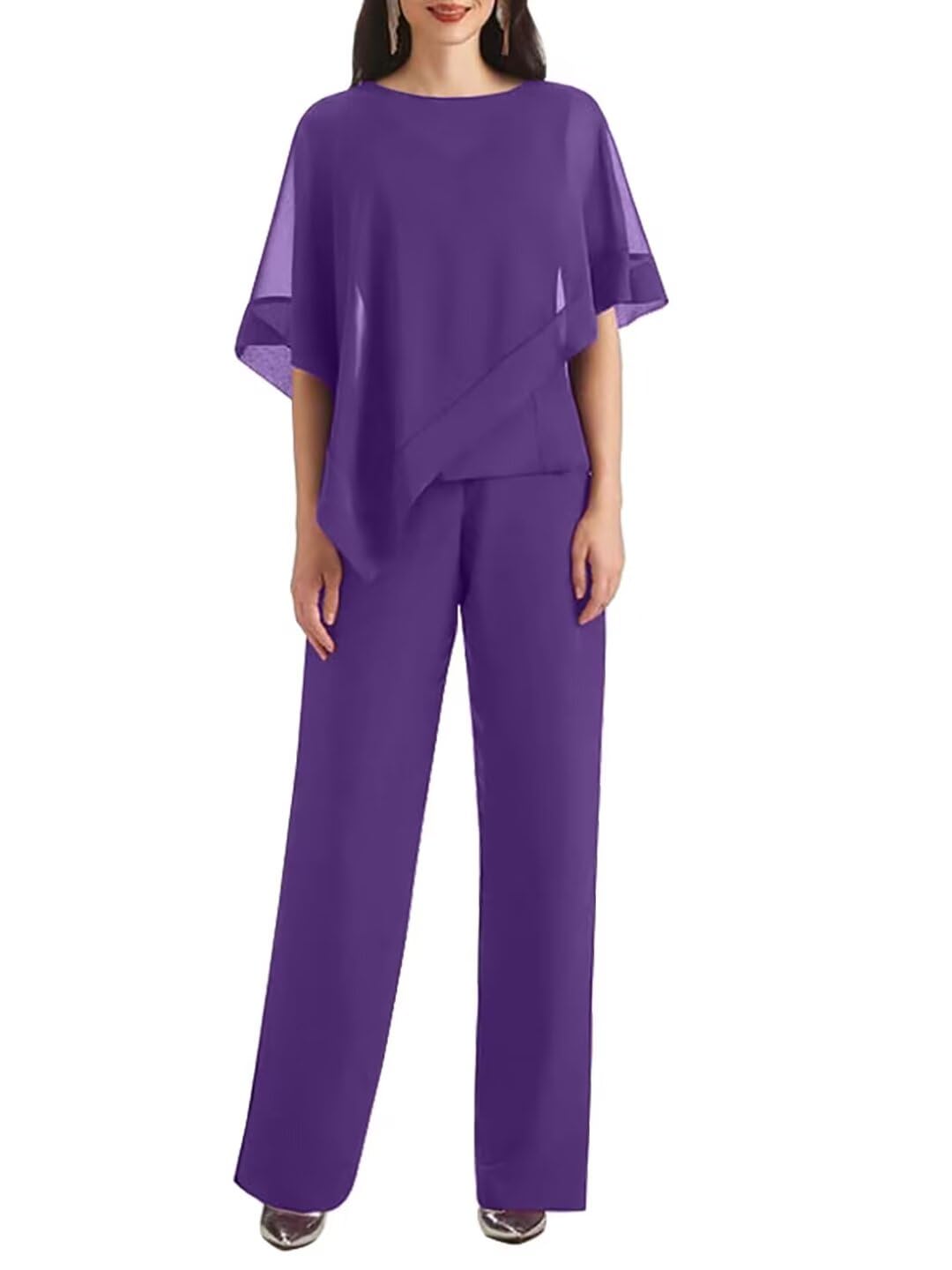 3 PCS Mother of The Bride Pant Suits for Wedding Chiffon Pant Suits for Women Dressy Wedding Guest