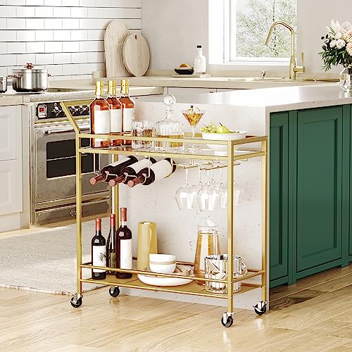 HOOBRO-Bar-Cart-for-The-Home-2-Tier-Kitchen-Cart-with-Wine-Rack-and-Glass-Holder-Serving-Cart-with-Wheels-and-Guard-Rails-for-Dining-Room-Living-Room-Party-Bar-Gold-GD11TC01