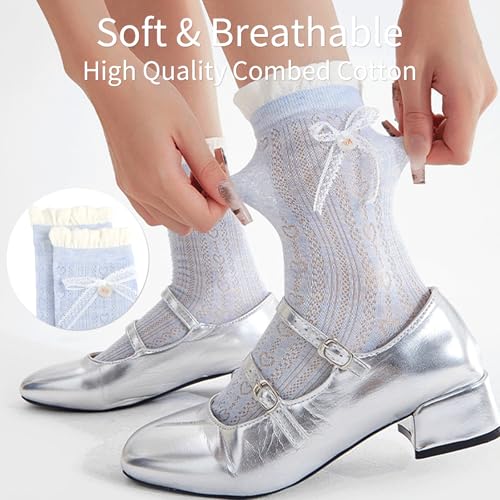 Image of Women's Cute Crew Socks, Casual Athletic Cotton Bowknot Cherry Calf Novelty Socks for Women