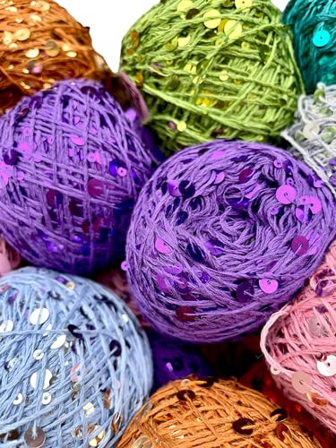 Green Royal Double Sequins Cotton Yarn, 10 Yards for Nuno Felting, Knitting, Set for Craft, Art Yarn, 6mm & 3mm Sequins Cotton Yarn2