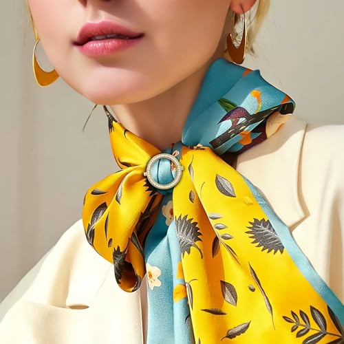 Image of SYWDUDUCLT Scarf Ring for Women's Shawl, Silk Neckerchief, Tshirt, Gold /Sivler, S /M /L, 2 Pcs