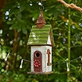 Glitzhome Bird Houses for Outside, Bluebird Houses for Outdoors,15.75"H Solid Wood Birdhouse Distressed Cottage Decorative Hanging Outdoor Garden Bird House for Wren Sparrow Hummingbird Finch Cardinal