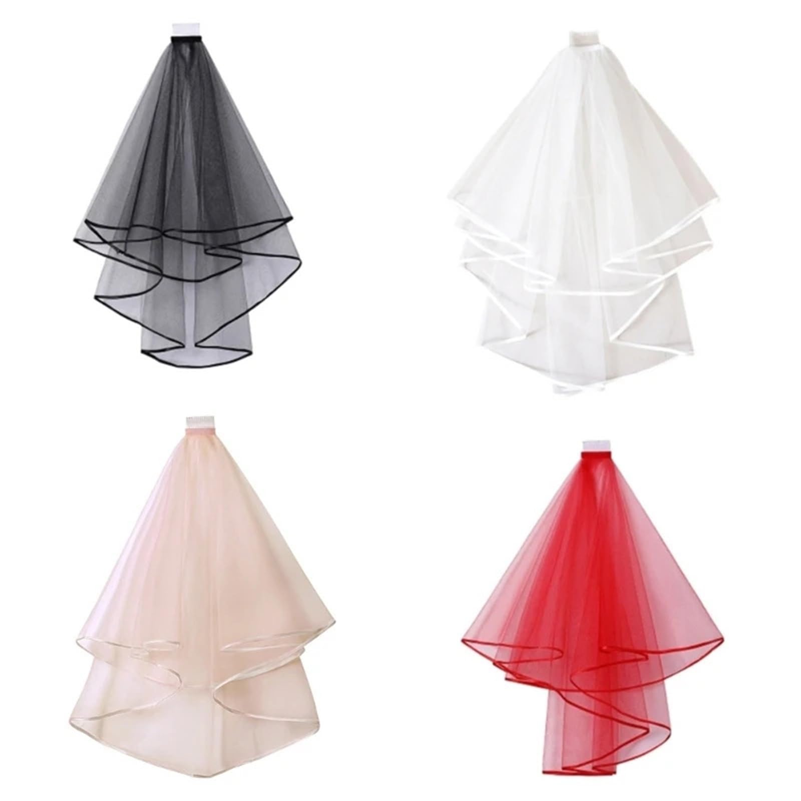 ZXGRfdefa gauze headscarf, Double Mesh Tulle Ribbon Edge Women Short Wedding Veil Comb Bride(White)