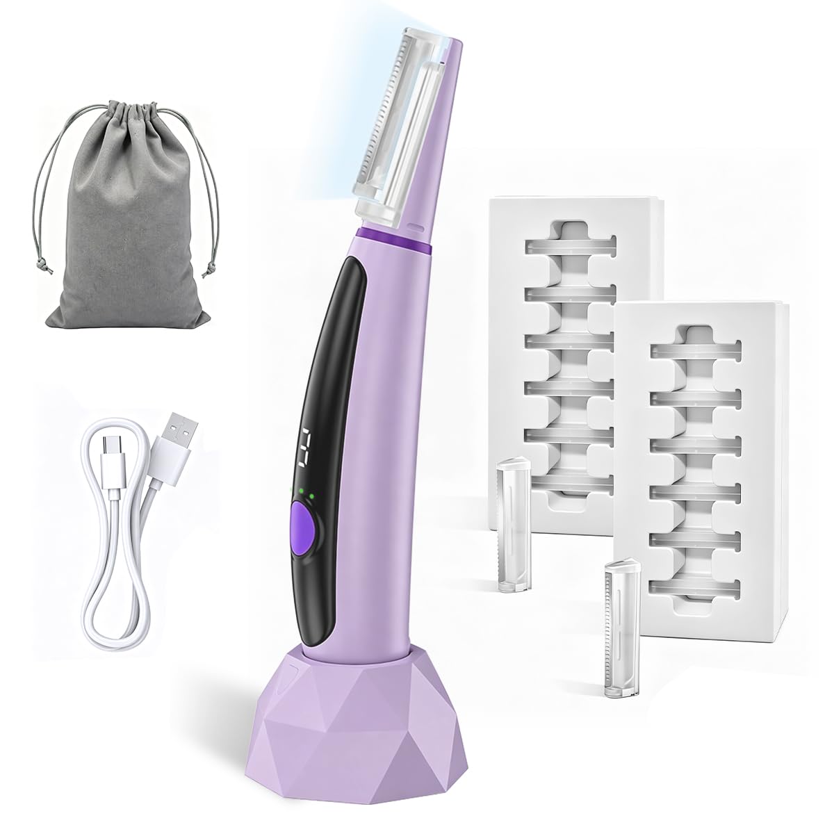 Sonic Dermaplane Razor for Women Face, Facial Hair Remover with 12 Refills